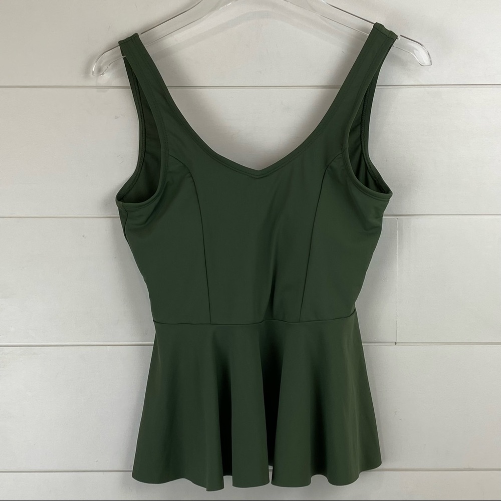 Lime Ricki Medium Olive V Peplum Tankini Swim Top